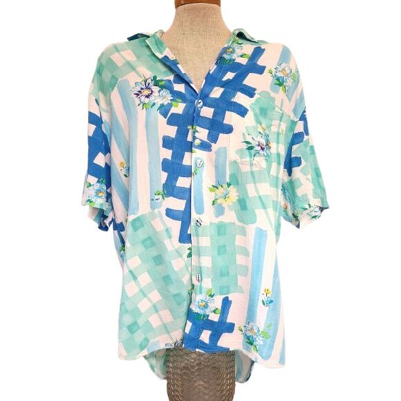 Jams World 90s Hawaiian Vacation Resort Resortwear Button Up Shirt MEDIUM Artsy